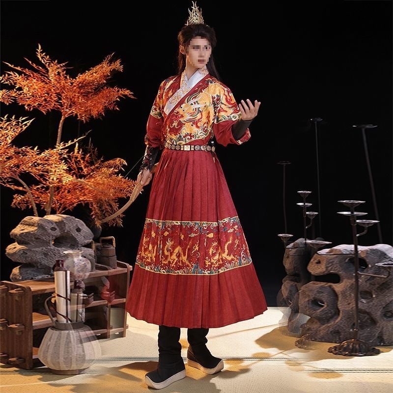 Hanfu u Ming stilu: Dragon's Roar kostim s letećom ribom za muškarce, brokatni gardijski kostim, proljeće–jesen stil