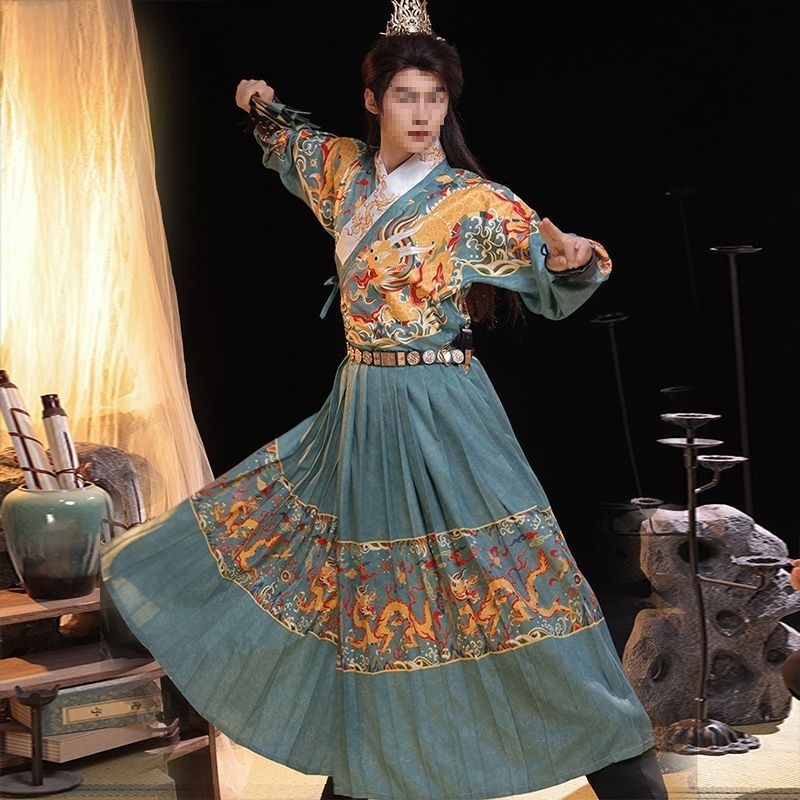 Hanfu u Ming stilu: Dragon's Roar kostim s letećom ribom za muškarce, brokatni gardijski kostim, proljeće–jesen stil