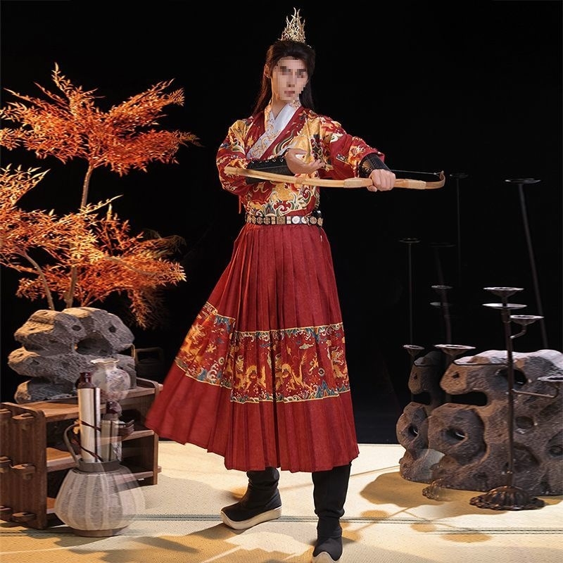 Hanfu u Ming stilu: Dragon's Roar kostim s letećom ribom za muškarce, brokatni gardijski kostim, proljeće–jesen stil