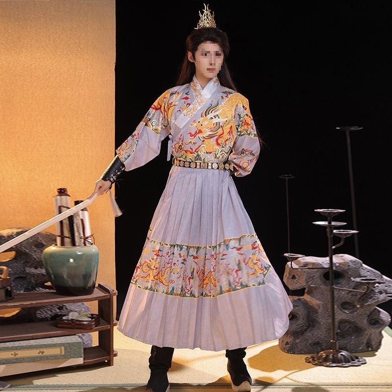 Hanfu u Ming stilu: Dragon's Roar kostim s letećom ribom za muškarce, brokatni gardijski kostim, proljeće–jesen stil