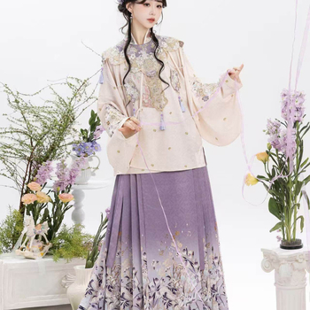 Luozhu Hanfu za žene, kineski stil dinastije Ming, kratka bluza s preklopnim ovratnikom i suknja Horse-face, proljetno izdanje za svakodnevno nošenje