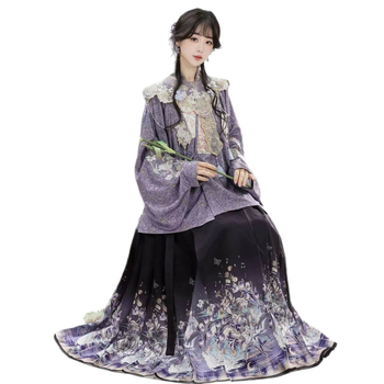Luozhu Hanfu za žene, kineski stil dinastije Ming, kratka bluza s preklopnim ovratnikom i suknja Horse-face, proljetno izdanje za svakodnevno nošenje