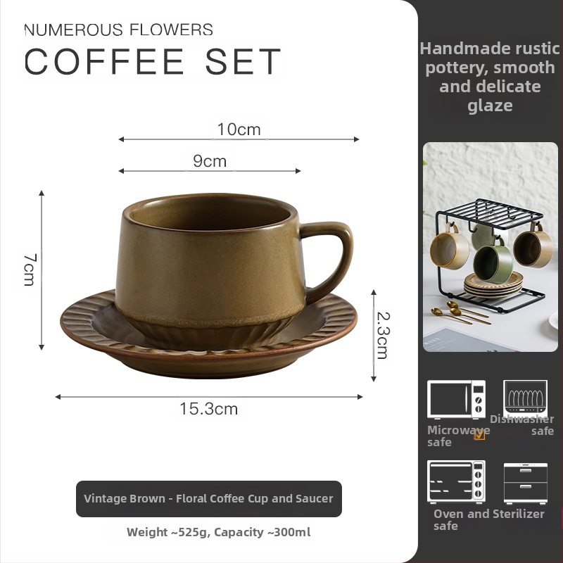 Retro keramická šálka na kávu s podšálkou – dizajnový set pre osobné použitie