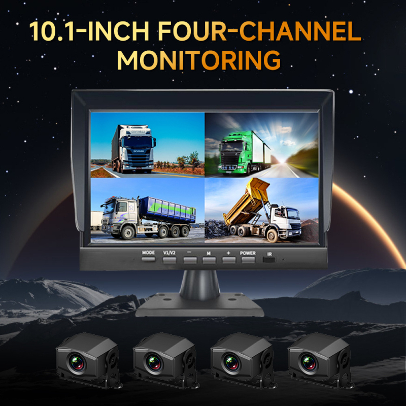 Kamionska dash kamera s integriranom stražnjom kamerom, četverokanalan nadzor, 1080p noćno snimanje, 12V/24V, 10-inčni zaslon