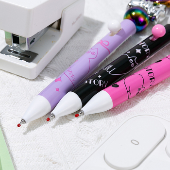 Meow Story DIY gel olovka s perlicama, crni 0.5 mm punjenje, slatka kreativna olovka za učenike osnovne škole