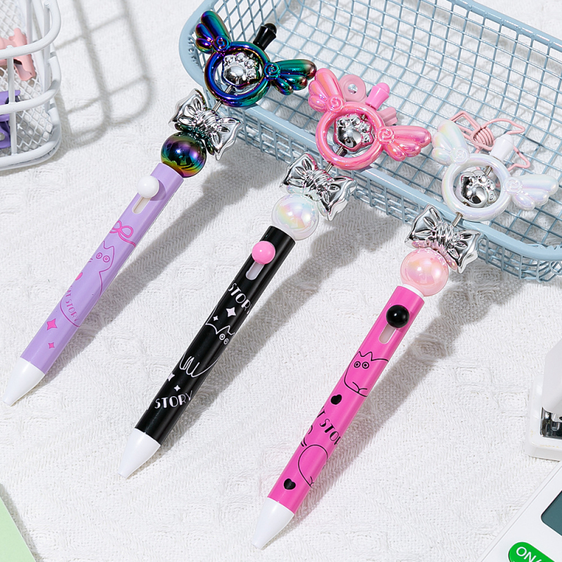 Meow Story DIY gel olovka s perlicama, crni 0.5 mm punjenje, slatka kreativna olovka za učenike osnovne škole