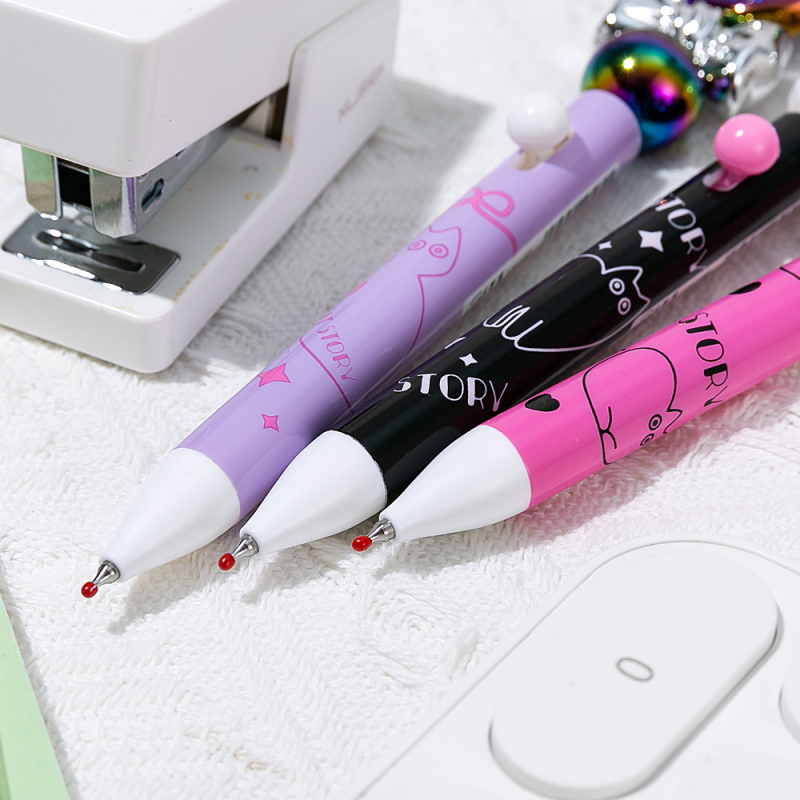 Meow Story DIY gel olovka s perlicama, crni 0.5 mm punjenje, slatka kreativna olovka za učenike osnovne škole