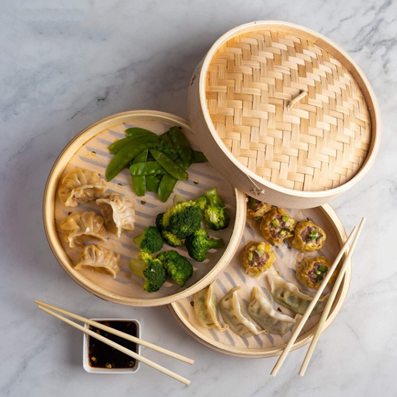 Bambusz gőzölő kosár, kézzel készített, kisméretű kereskedelmi kategóriás gőzölő bao és dim sum számára