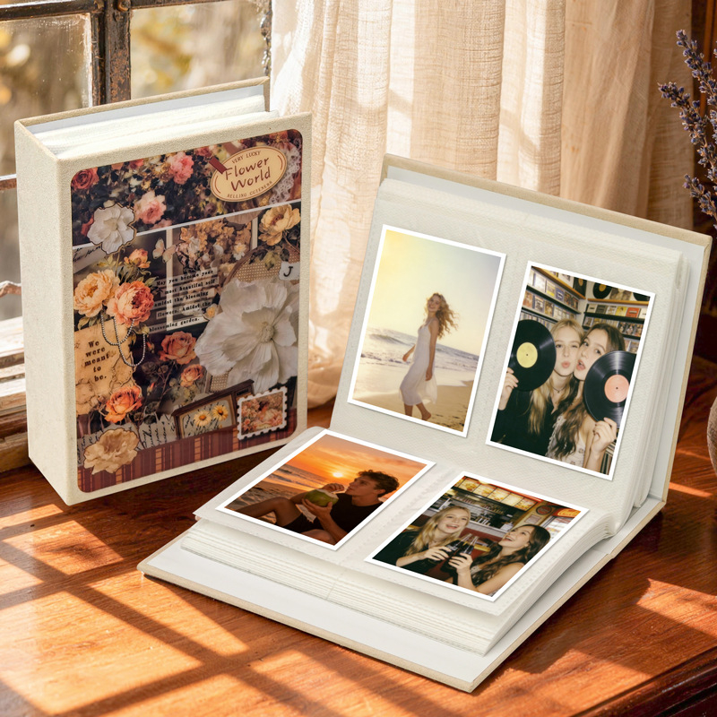 Zamatni Polaroid fotoalbum 4 inča s umetničkim stranicama, sladak crtani dizajn, spomenar za parove, putnički fotoalbum, poklon