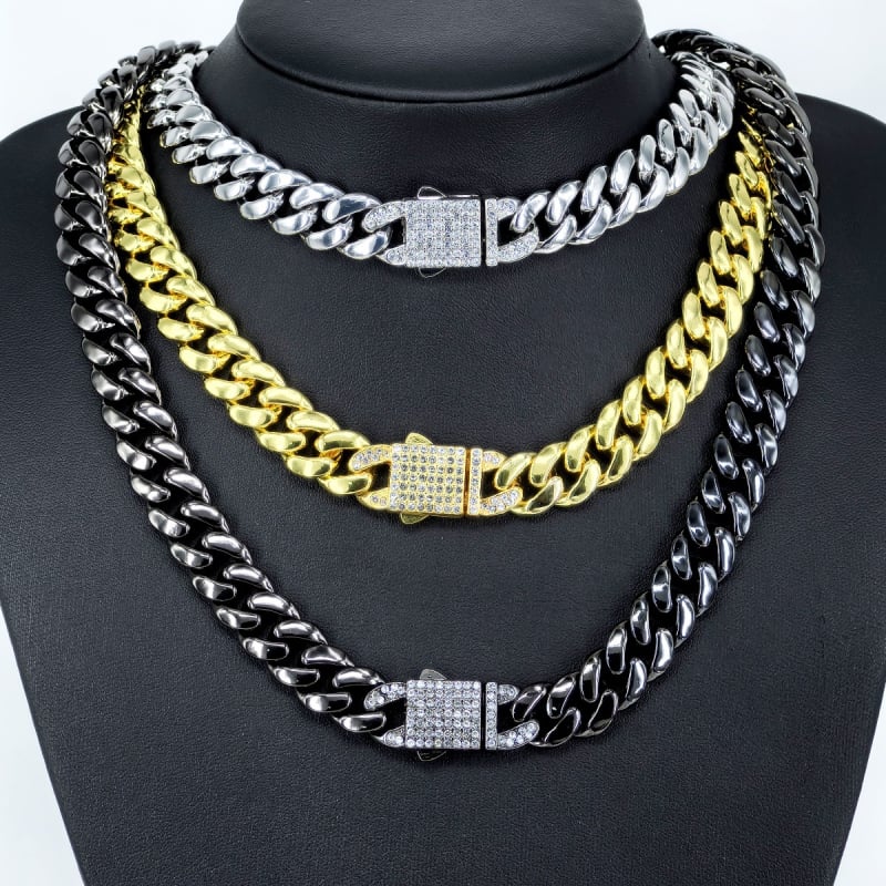 Kubanska lanac od legure, 12 mm, okrugli sjajni, unisex – hip-hop stil, kopča s oprugom