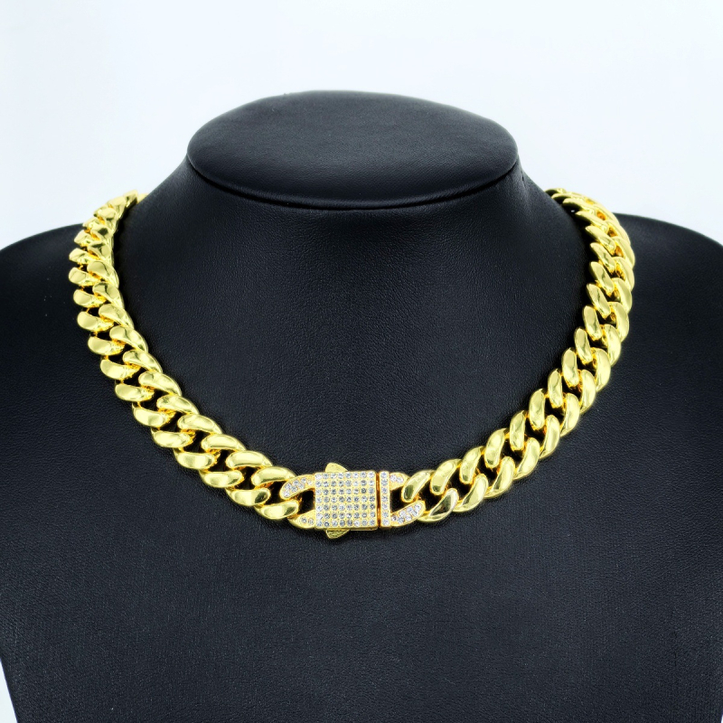 Kubanska lanac od legure, 12 mm, okrugli sjajni, unisex – hip-hop stil, kopča s oprugom