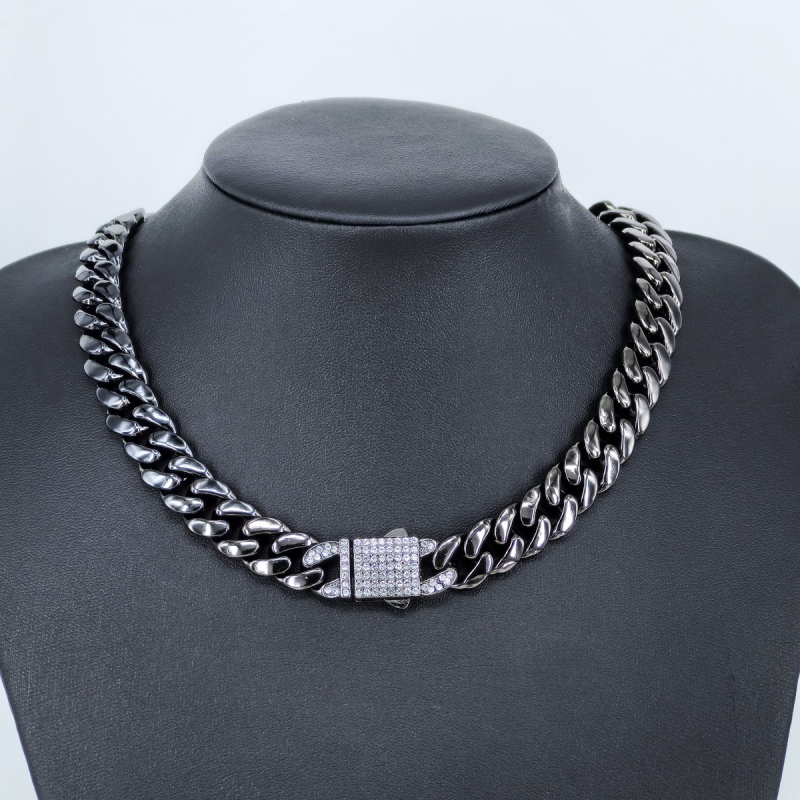 Kubanska lanac od legure, 12 mm, okrugli sjajni, unisex – hip-hop stil, kopča s oprugom