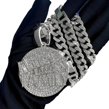 Kubanska lanac od legure s okruglim dijamantnim privjeskom – hip-hop stil, unisex, 51–60 cm