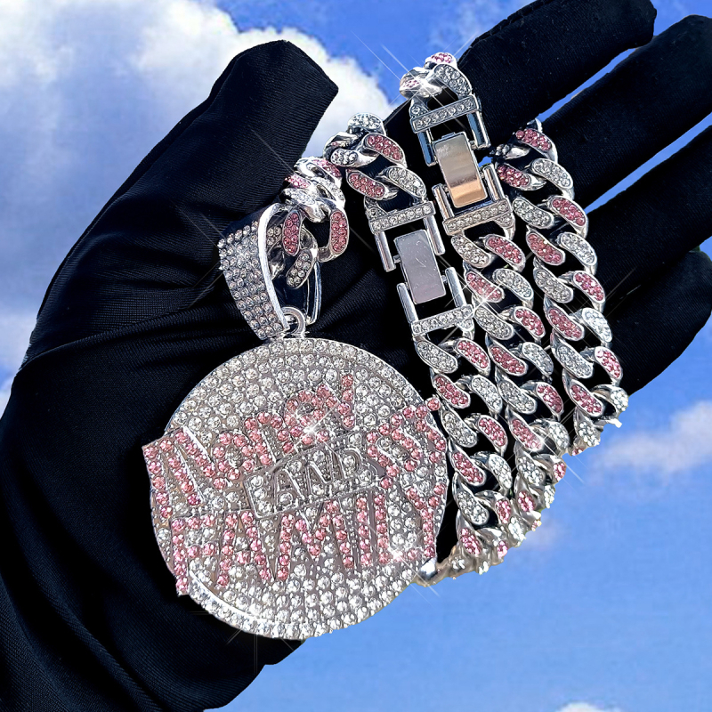 Kubanska lanac od legure s okruglim dijamantnim privjeskom – hip-hop stil, unisex, 51–60 cm