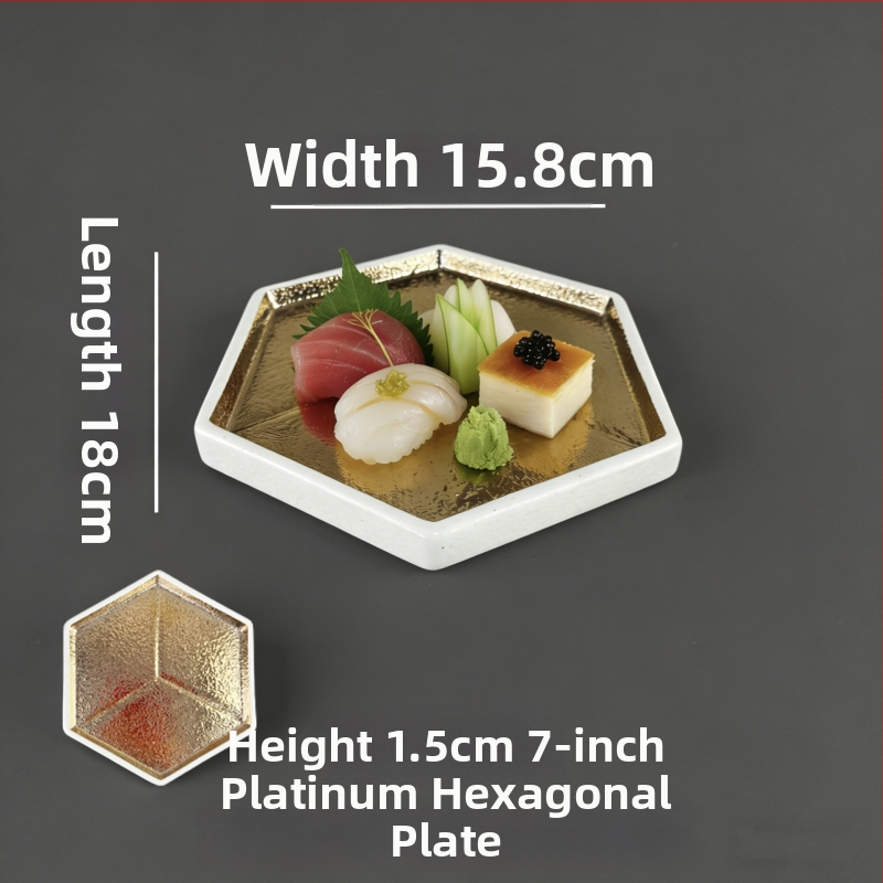 Japonského štýlu keramický plochý tanier so zlatými a striebornými akcentmi, kreatívny tanier na sushi, tanier na gril a hovädzí jazyk