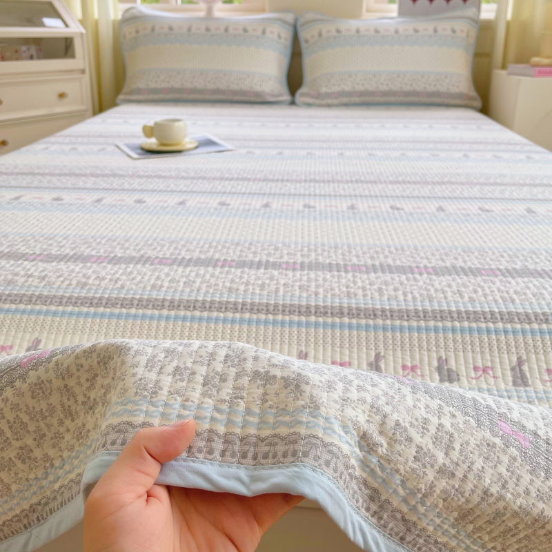 Korejski stil, 100% pamuk, trodjelni set navlaka za pokrivač kreveta, quiltirano, protuklizni tatami prekrivac, pogodan za jednokrevetne i dvokrevetne krevete, za sve sezone