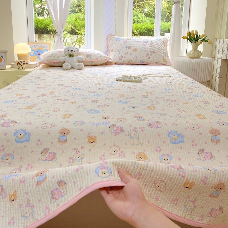 Korejski stil, 100% pamuk, trodjelni set navlaka za pokrivač kreveta, quiltirano, protuklizni tatami prekrivac, pogodan za jednokrevetne i dvokrevetne krevete, za sve sezone
