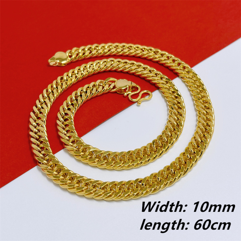 Muški bakreni lanac s vakuum pozlatom, 5/8/10 mm debeli široki bočni lanac, geometrijski dizajn, duljina 51–60 cm