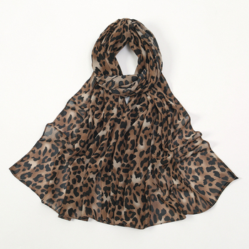 Leopárd mintás sifon hosszú sál, lélegző, bőrbarát, 180×74 cm, viselhető fejre vagy nyakra