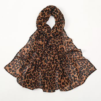 Leopárd mintás sifon hosszú sál, lélegző, bőrbarát, 180×74 cm, viselhető fejre vagy nyakra