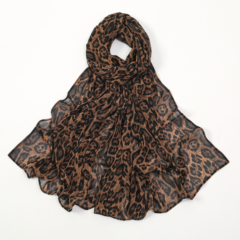Leopárd mintás sifon hosszú sál, lélegző, bőrbarát, 180×74 cm, viselhető fejre vagy nyakra