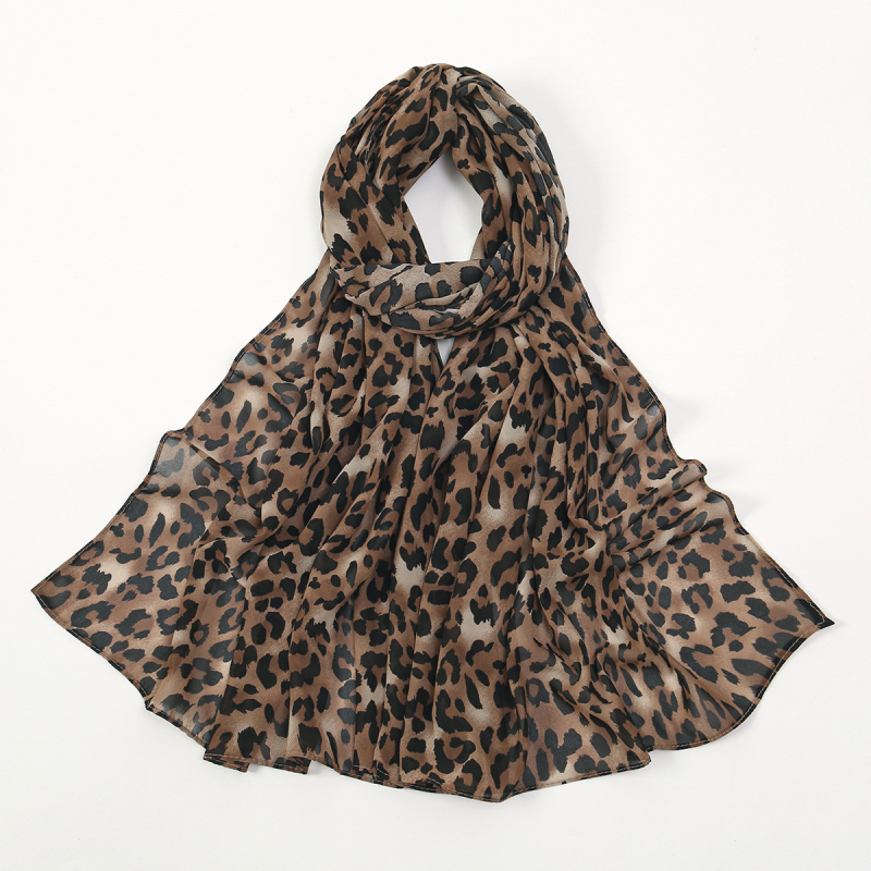 Leopárd mintás sifon hosszú sál, lélegző, bőrbarát, 180×74 cm, viselhető fejre vagy nyakra