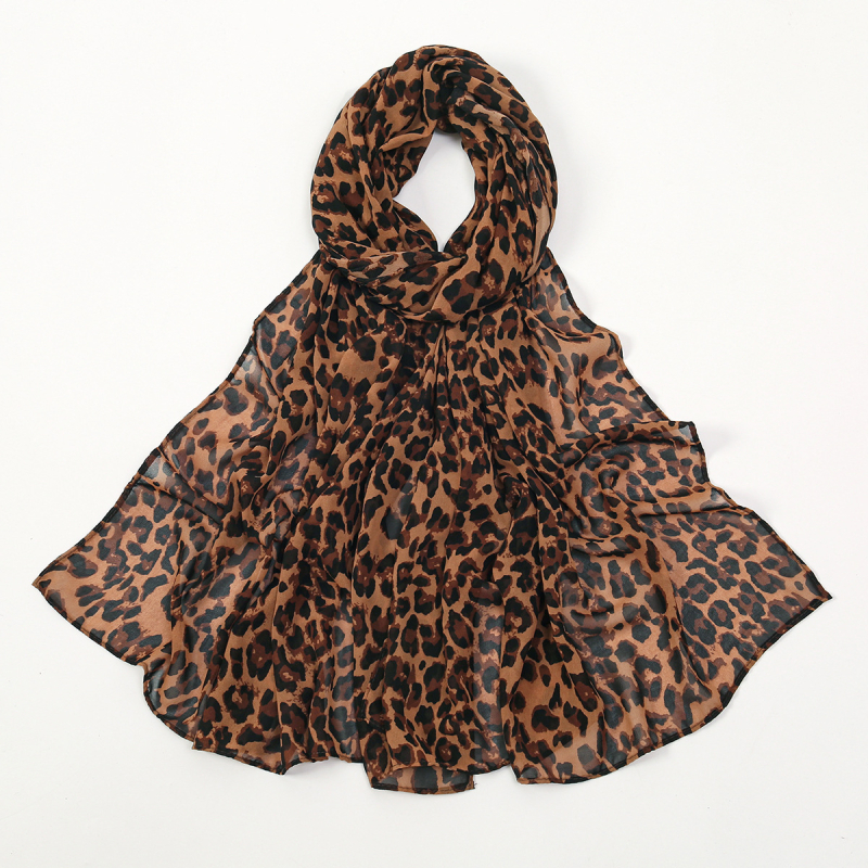 Leopárd mintás sifon hosszú sál, lélegző, bőrbarát, 180×74 cm, viselhető fejre vagy nyakra