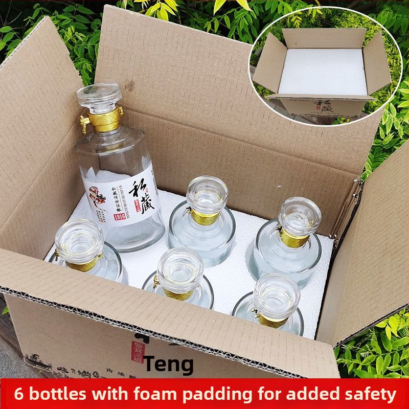 Priehľadná sklenená fľaša na víno s pena obalom, japonský starožitný štýl prázdna fľaša, keramická fľaša, 500 ml