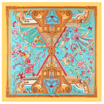 Ženski kvadratni šal od umjetne svile s cvjetnim uzorkom Feniks i jelen, 130 × 130 cm