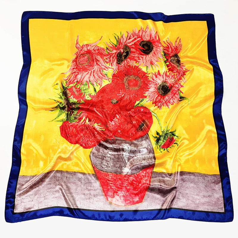 90 cm šal s Van Gogh otiskom – suncokret, kvadratni satenski šal za žene