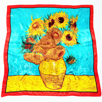 Van Gogh šal s otiskom suncokreta, kvadratni 90 cm za žene