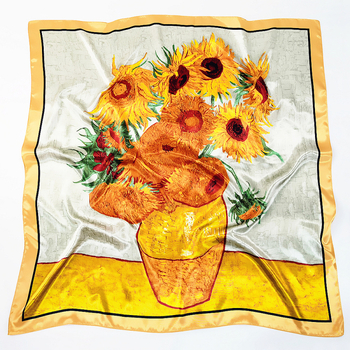 Van Gogh šal s otiskom suncokreta, kvadratni 90 cm za žene