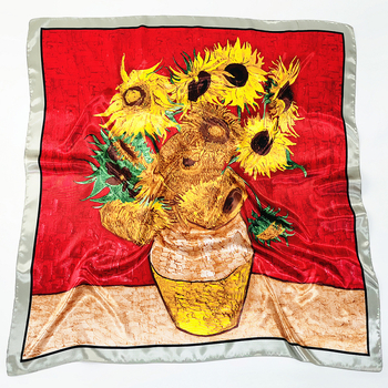 Van Gogh šal s otiskom suncokreta, kvadratni 90 cm za žene