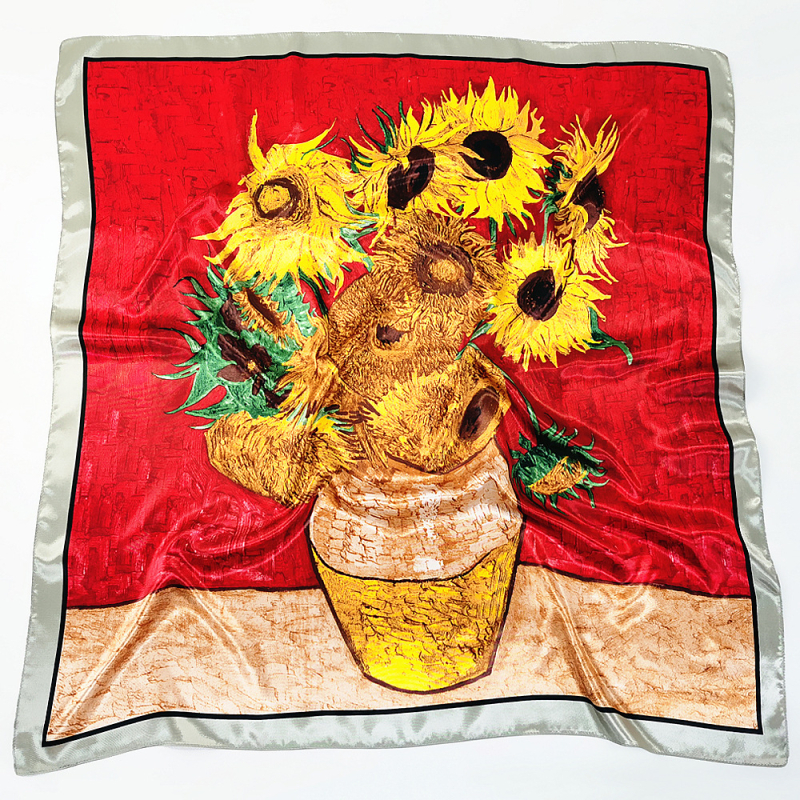 Van Gogh šal s otiskom suncokreta, kvadratni 90 cm za žene