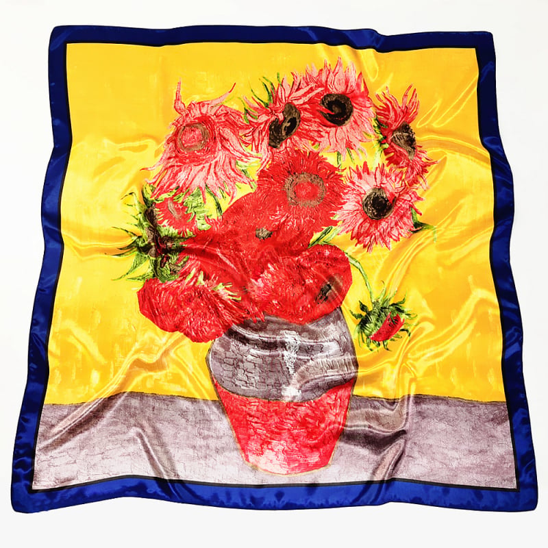 Van Gogh šal s otiskom suncokreta, kvadratni 90 cm za žene
