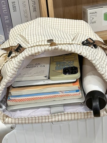 Раница в горски стил и plaid принт за ученици, туристическа раница с две презрамки