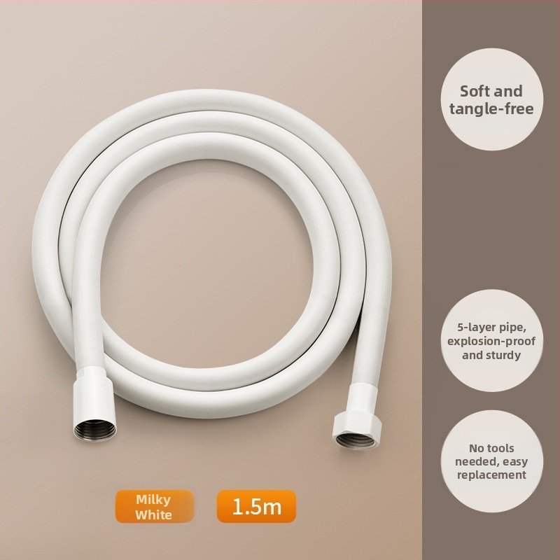 Biela PVC hrubšia výbušne odolná sprchová hadica a sprchová hlavica – univerzálna hadica pre kúpeľ a ohrievač vody