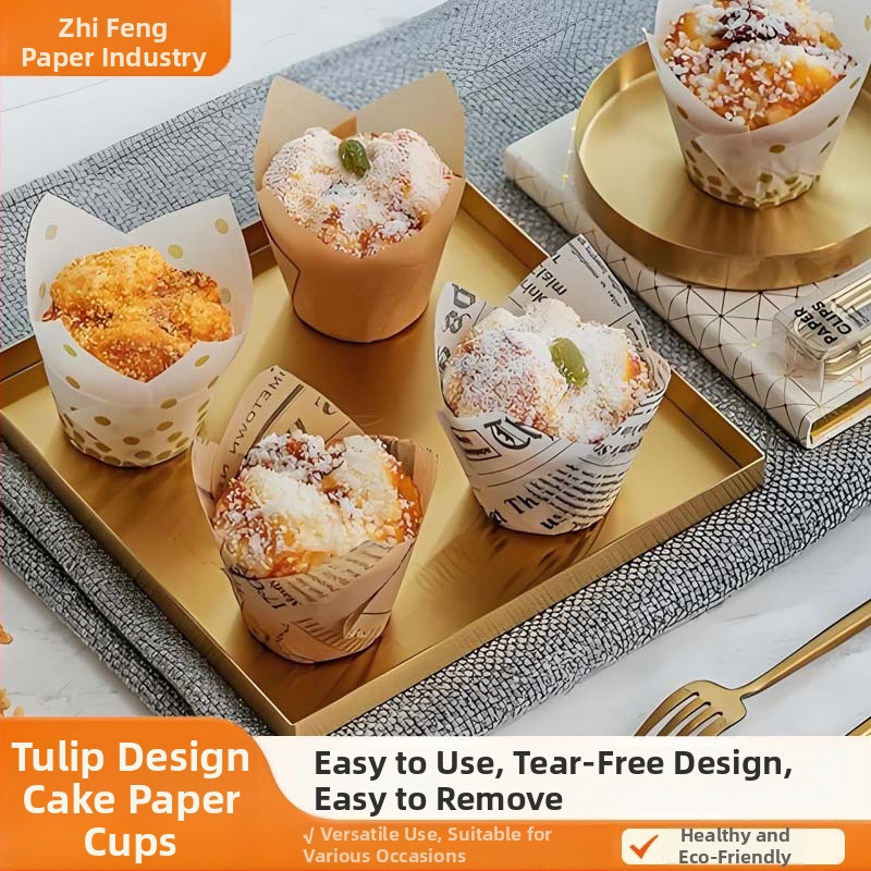 Tulipánové papierové košíčky na koláčiky, odolné voči tuku, na muffiny, pre vysoké teploty parného pečenia a pečenia, jednorazové