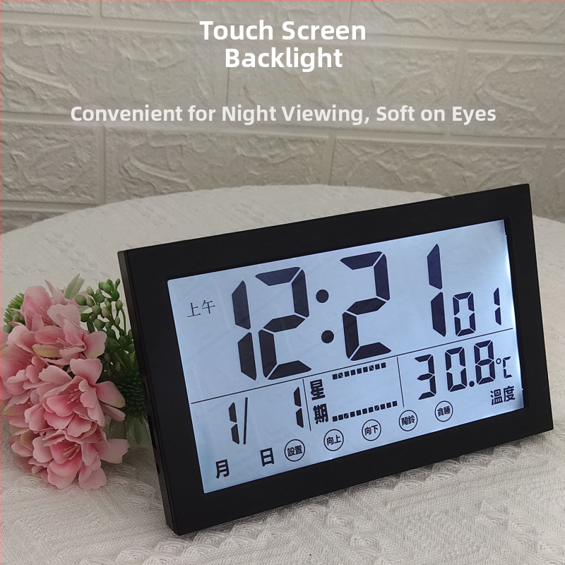 Digitálne nástenné hodiny s jasným LCD displejom, duálny budík, meranie teploty a vlhkosti, do obývačky alebo spálne, minimalistický štýl