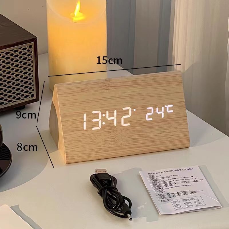 Drevený LED budík pre študentov, elektronické stolné hodiny s podsvieteným displejom, tichý chod, digitálne hodiny na nočnom stolíku, moderný minimalistický štýl