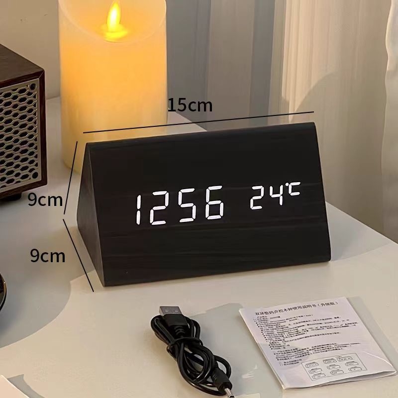 Drevený LED budík pre študentov, elektronické stolné hodiny s podsvieteným displejom, tichý chod, digitálne hodiny na nočnom stolíku, moderný minimalistický štýl