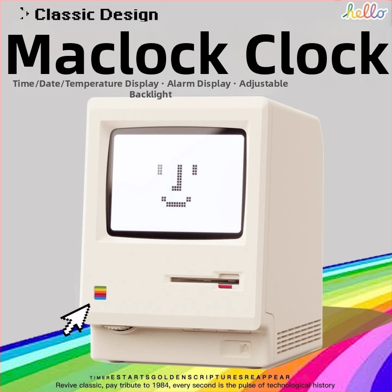 Maclock Macintosh alarmový budík – retro nostalgický stolný digitálny hodiny, kreatívny darček pre priateľa