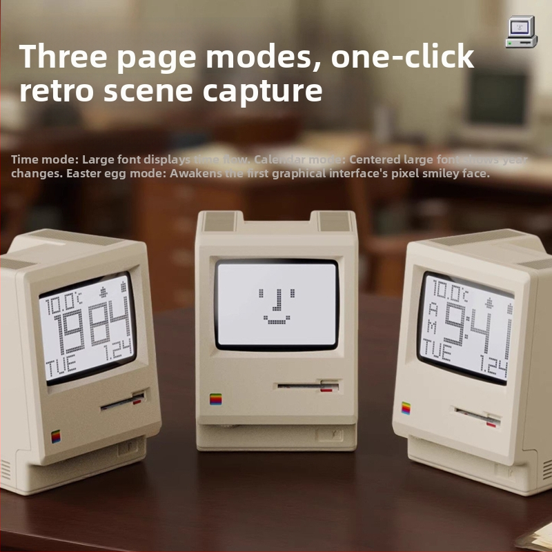 Maclock Macintosh alarmový budík – retro nostalgický stolný digitálny hodiny, kreatívny darček pre priateľa