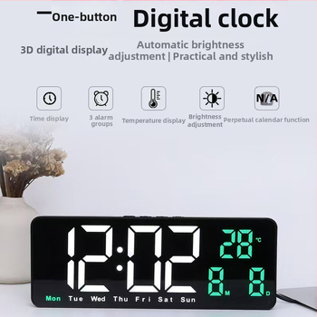 Štvorec LED digitálny budík na stenu alebo na stolík so snooze funkciou, senzor svetla, teplota, dátum a deň v týždni – moderný minimalistický dizajn
