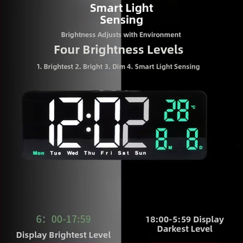 Štvorec LED digitálny budík na stenu alebo na stolík so snooze funkciou, senzor svetla, teplota, dátum a deň v týždni – moderný minimalistický dizajn