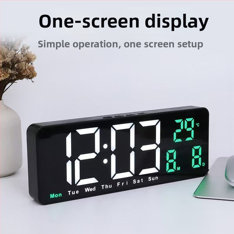 Štvorec LED digitálny budík na stenu alebo na stolík so snooze funkciou, senzor svetla, teplota, dátum a deň v týždni – moderný minimalistický dizajn