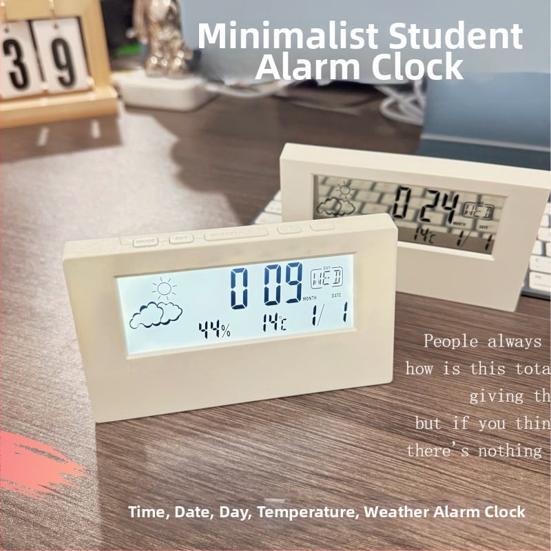 Japonského štýlu minimalistické multifunkčné digitálne stolové hodiny s budíkom, priehľadné, kompaktné do spálne