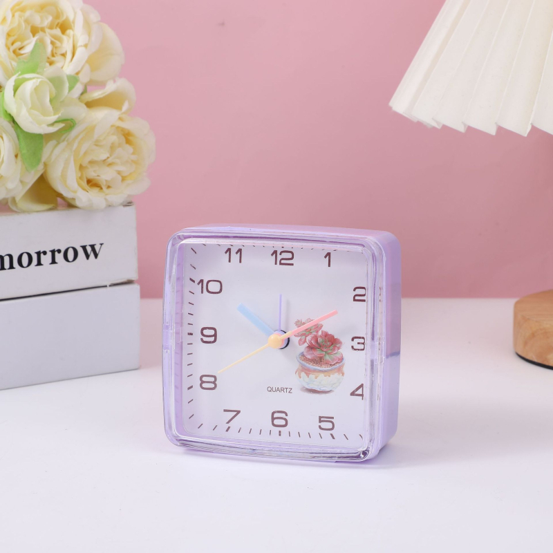 Jednoduchý, kreatívny farebný budík s časovačom pre študentov, kompaktný stolný budík s kresleným dizajnom, plastové telo