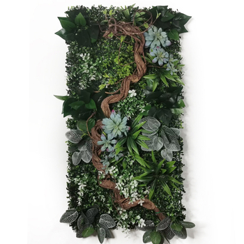 50×100 cm panel s umelými sukulentmi a zeleným trávnikom, určený pre stenu rastlín a záhradný dizajn