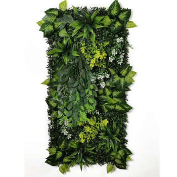 50×100 cm panel s umelými sukulentmi a zeleným trávnikom, určený pre stenu rastlín a záhradný dizajn